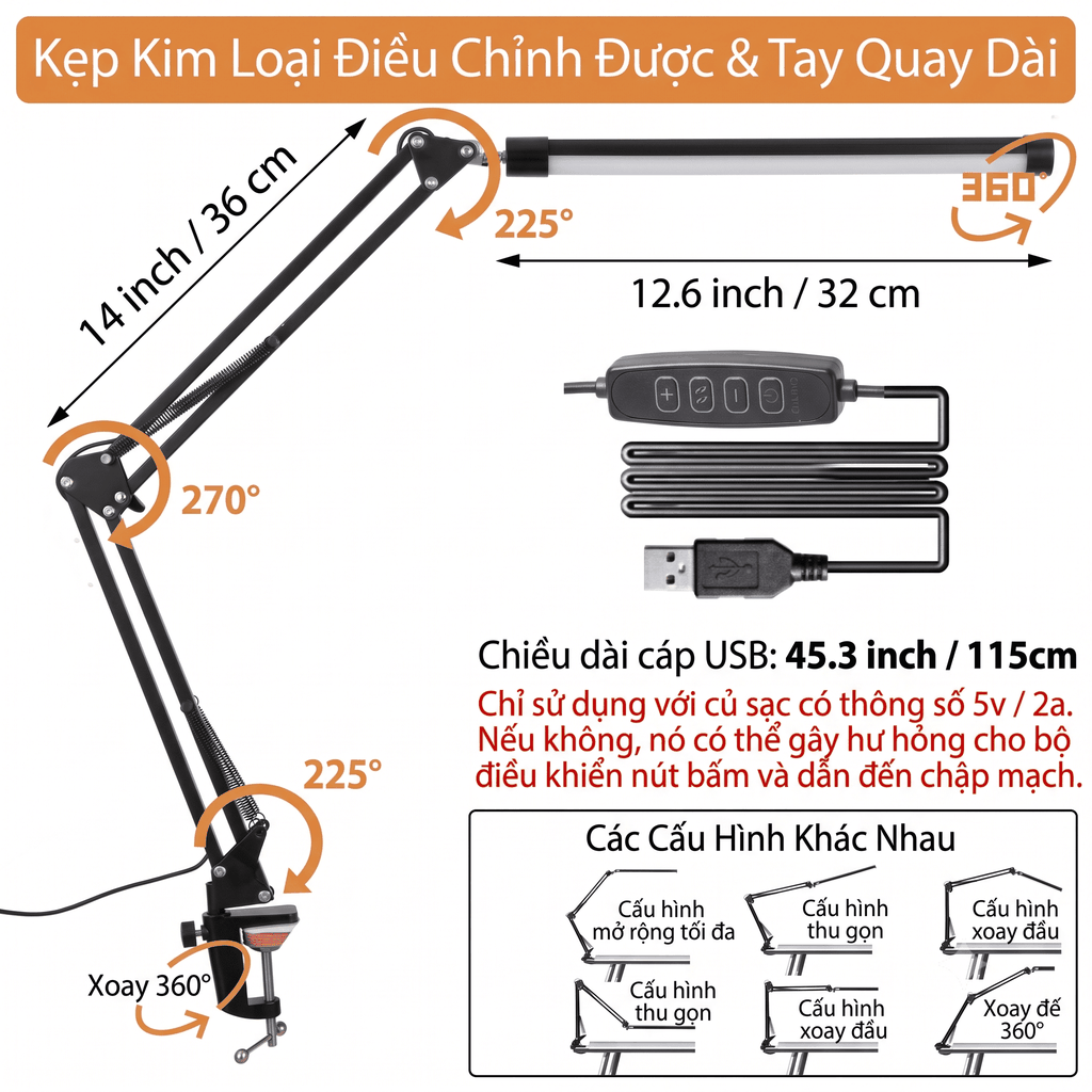 [Instock] ĐÈN KẸP BÀN THÂN GẬP 3 GÓC ĐIỀU CHỈNH ĐA HƯỚNG, SỬ DỤNG ĐA NĂNG (Kho đối tác)