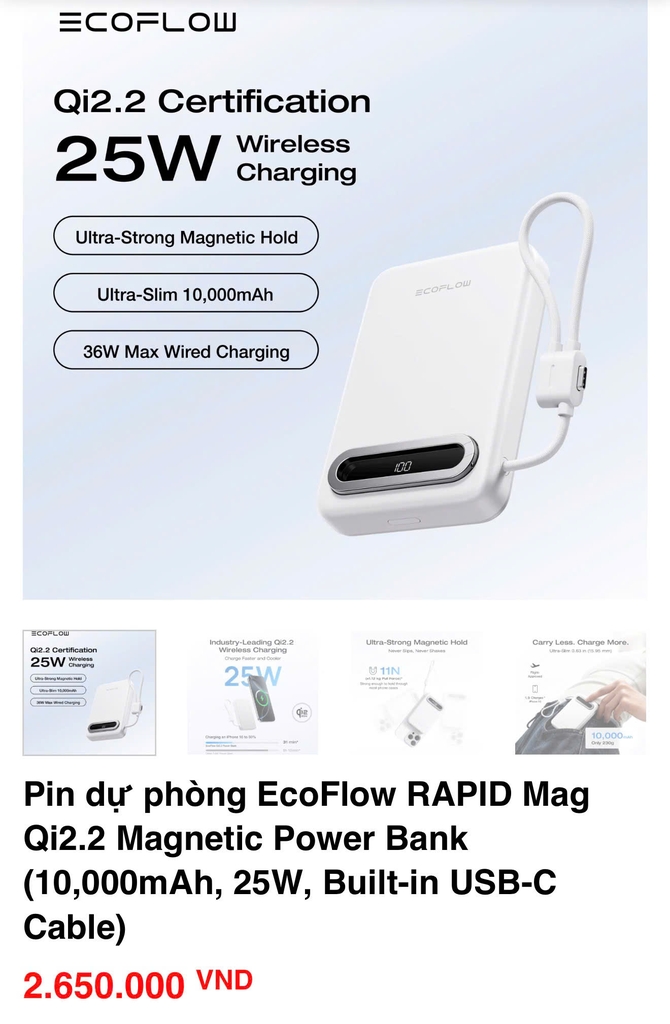 [Sẵn hàng] PIN DỰ PHÒNG MAGSAFE ECOFLOW RAPID MAG QI2.2 25W 10.000MAH, MÀN HÌNH MÀU (Kho đối tác)