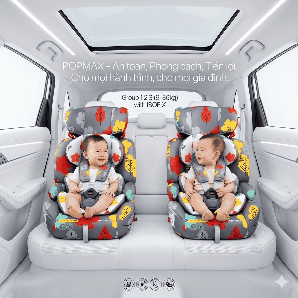 [Ghế trẻ em] Thương hiệu POPMAX IMOOZ( UK ), có khoá ISOFIX, cho 2-12 tuổi (9-36kg) PM2105 ,tháo được tựa - CHỈ CÒN MẪU CHIẾC LÁ