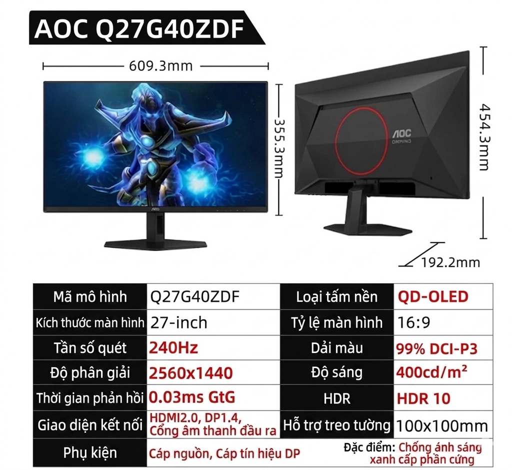 [ Order ]  Màn hình Oled AOC Q27G40ZDF