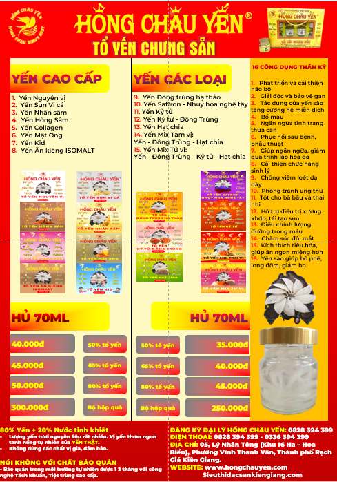 TỔ YẾN CHƯNG SẴN - BẢNG GIÁ