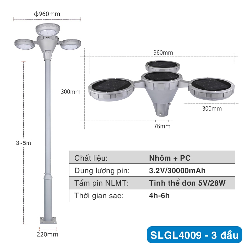 Cột đèn sân vườn năng lượng mặt trời SLGL4009 series