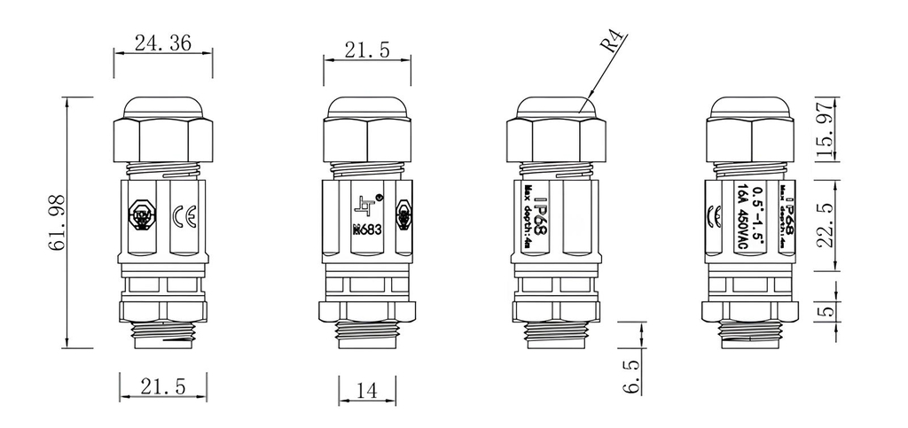 Đầu nối chống nước SL683-B