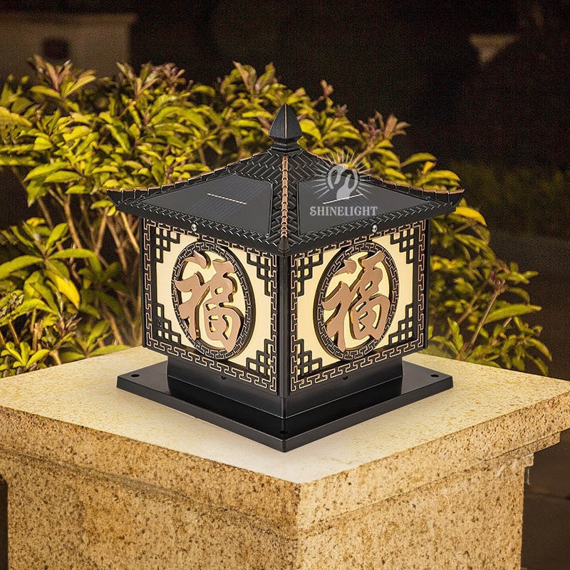 Đèn trụ cổng chữ Phúc năng lượng mặt trời SLTCNLP