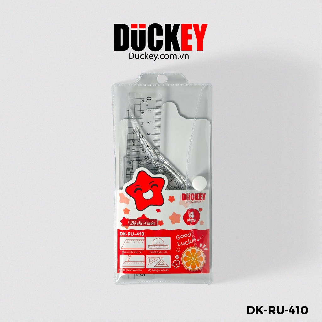 Bộ Eke DUCKEY 4 Chi Tiết DK-RU-410 – Bộ Thước Học Sinh Trong Suốt Độ Chính Xác Cao