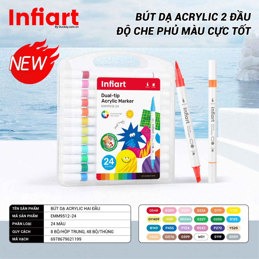 Bút Vẽ Acrylic Infiart 2 Đầu Thế Hệ Mới EMM9512