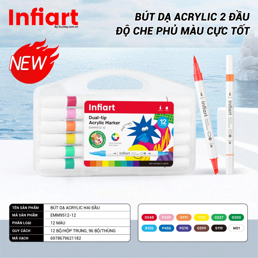 Bút Vẽ Acrylic Infiart 2 Đầu Thế Hệ Mới EMM9512