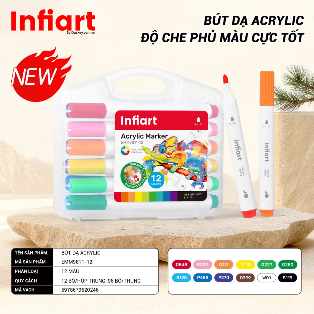 Bút Vẽ Acrylic Infiart Đầu Bullet Thế Hệ Mới EMM9811