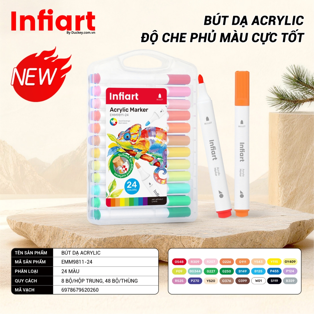 Bút Vẽ Acrylic Infiart Đầu Bullet Thế Hệ Mới EMM9811