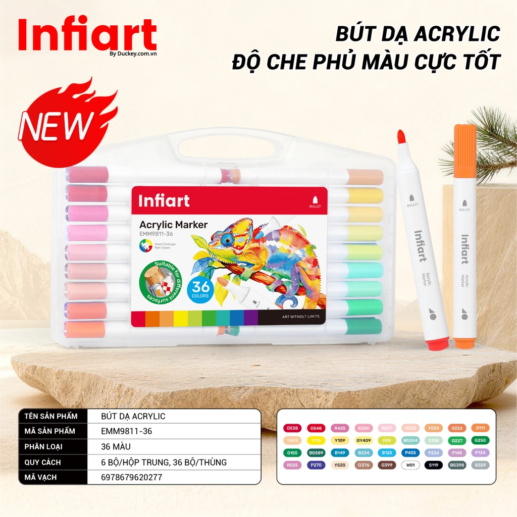 Bút Vẽ Acrylic Infiart Đầu Bullet Thế Hệ Mới EMM9811