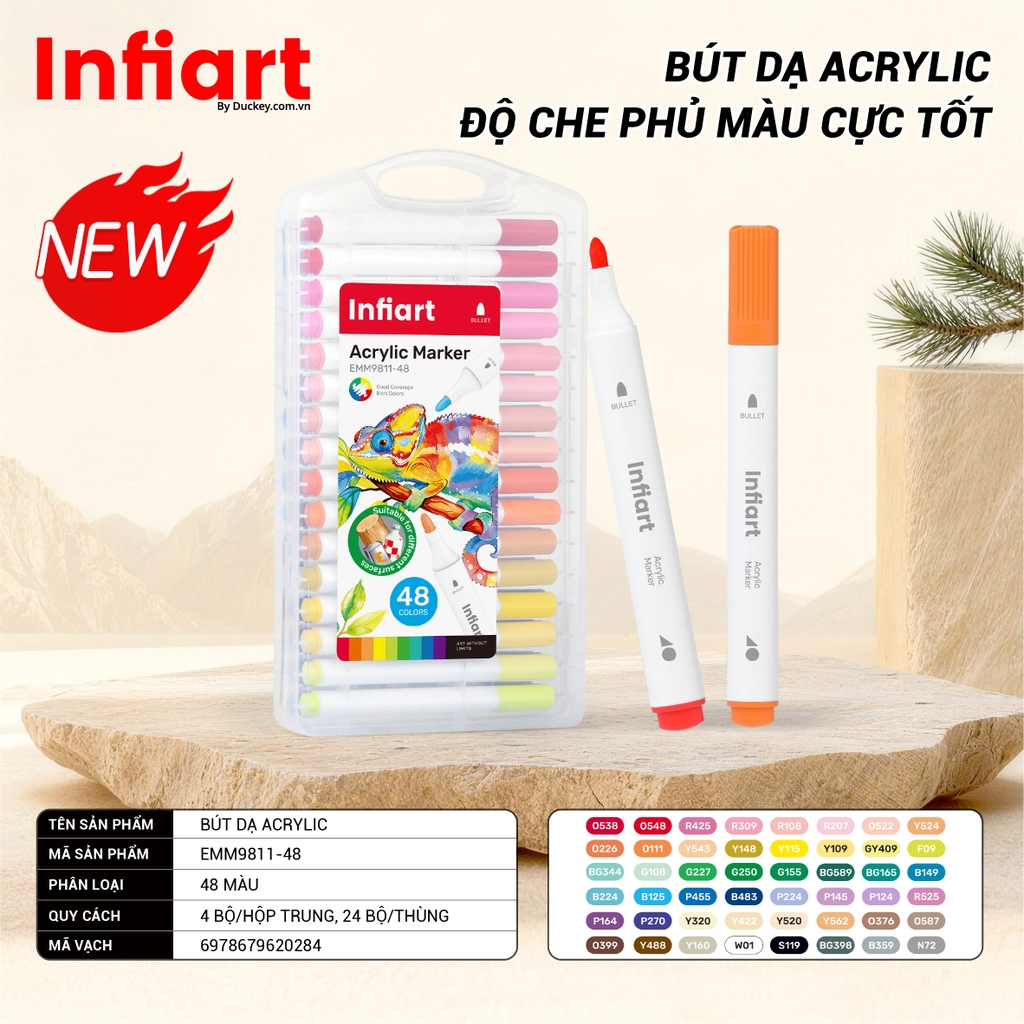 Bút Vẽ Acrylic Infiart Đầu Bullet Thế Hệ Mới EMM9811