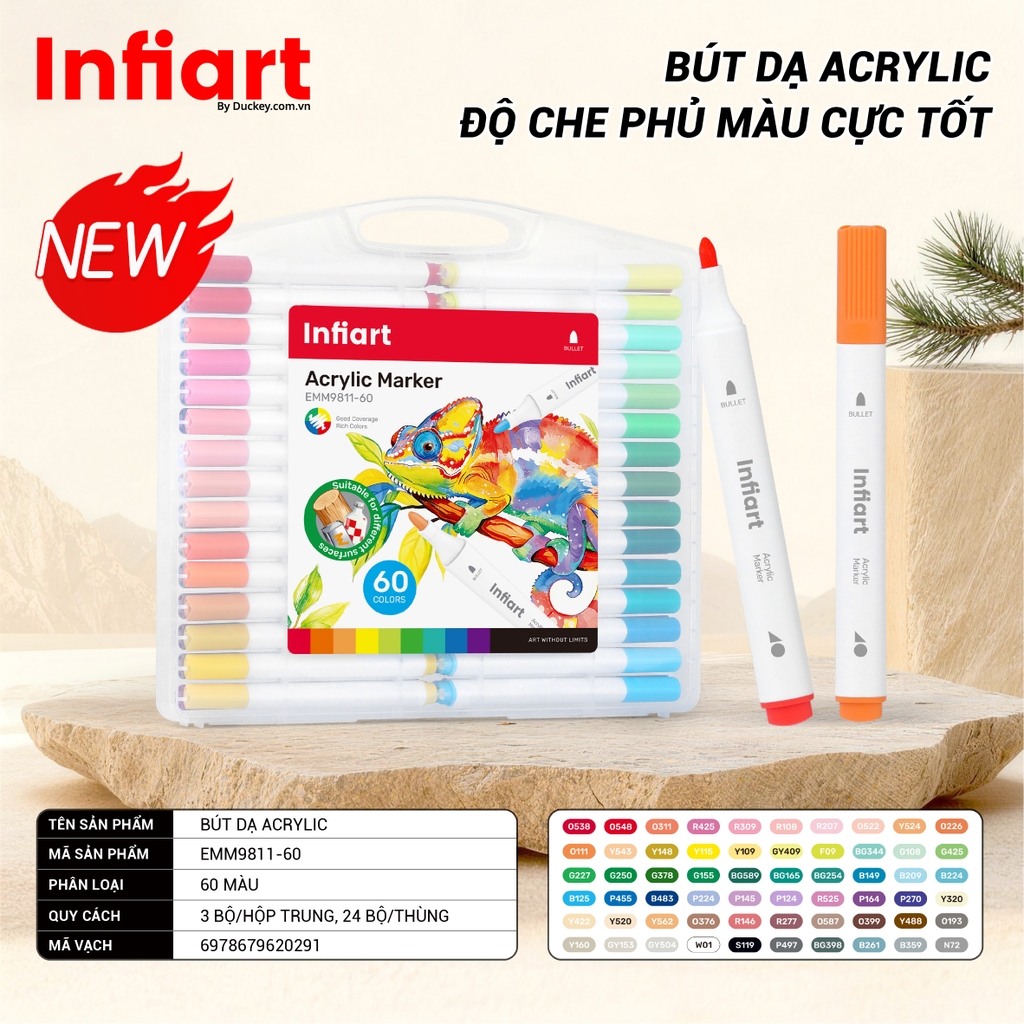 Bút Vẽ Acrylic Infiart Đầu Bullet Thế Hệ Mới EMM9811