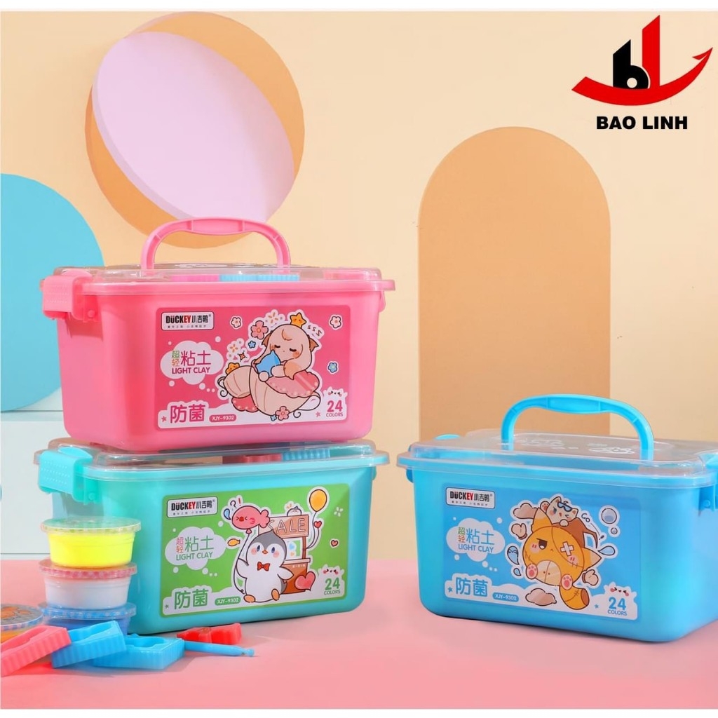 Đất nặn siêu nhẹ DUCKEY - Bộ đất nặn XJY-9302 24 màu sắc - Tặng kèm phụ kiện - Đảm bảo chất lượng theo ISO9000