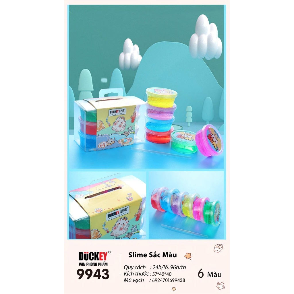 Slime sắc màu DUCKEY. Bộ Slime XJY-9943 6 màu sắc khác nhau - Sản xuất theo quy chuẩn EN-71 - An toàn cho người dùng.