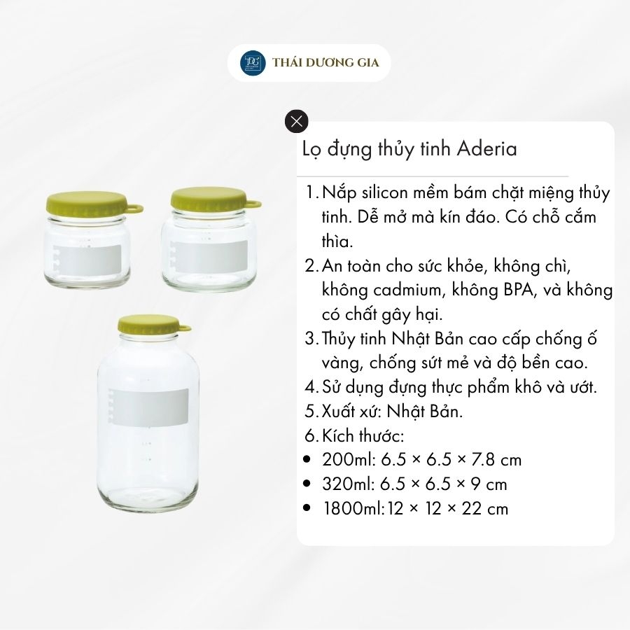 Lọ, hũ thủy tinh 200ml, 320ml, 900ml, 1800ml  eCap nắp silicon dễ mở màu xanh rêu Nhật Bản Aderia