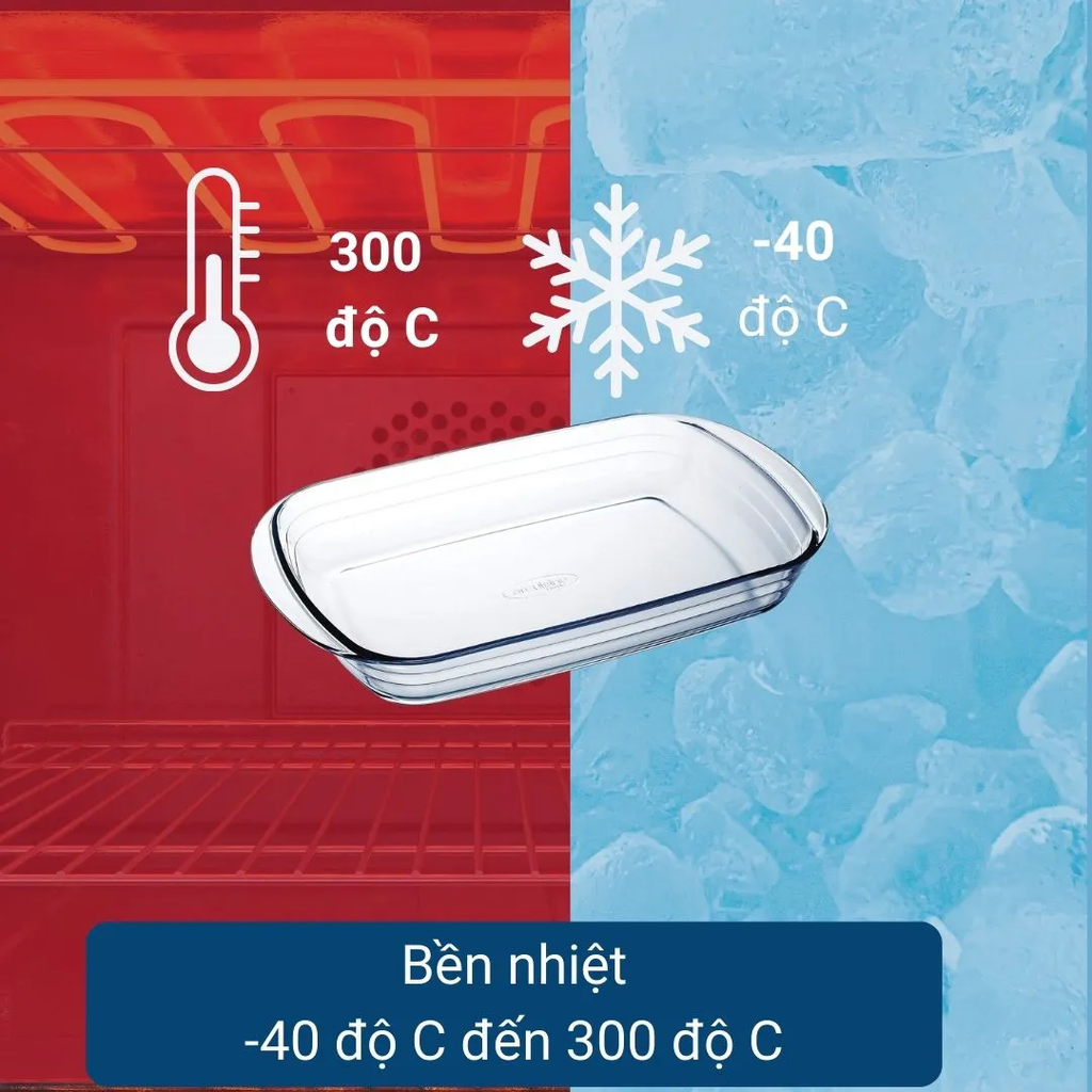 Bộ 3 cỡ khay thủy tinh vi sóng, lò nướng chữ nhật sản xuất tại Pháp Arcuisine