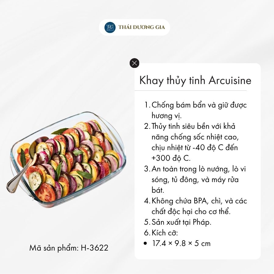 Khay thủy tinh vi sóng, lò nướng chữ nhật bé 17,4 x 9,8 x 5cm sản xuất tại Pháp Arcuisine H-3622