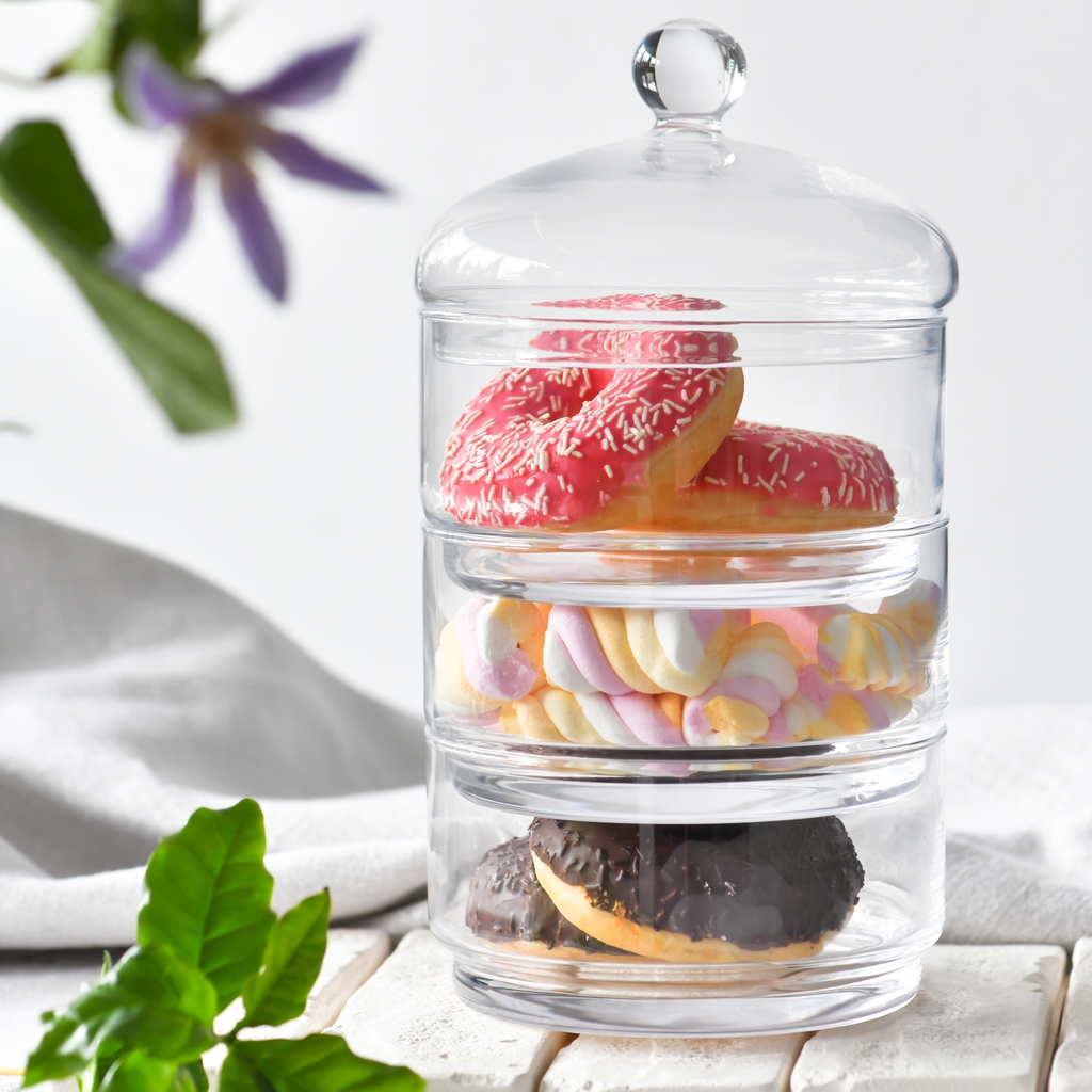 Khay, hộp pha lê 3 tầng cao 30cm đựng mứt, ô mai, bánh kẹo Ba Lan Krosno-795089