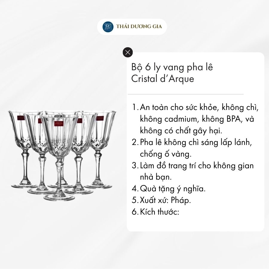 Bộ 6 ly vang pha lê 250ml Pháp Cristal d’Arque: Allure-21710