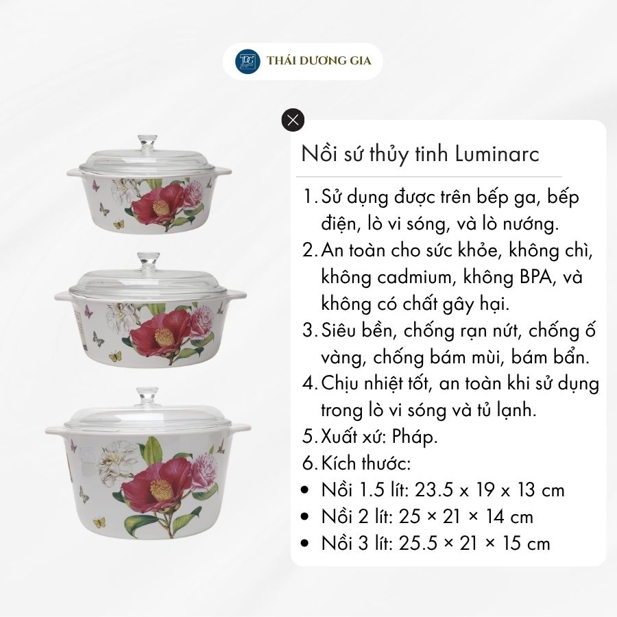 Nồi sứ thủy tinh Luminarc - Hoa Trà Đỏ