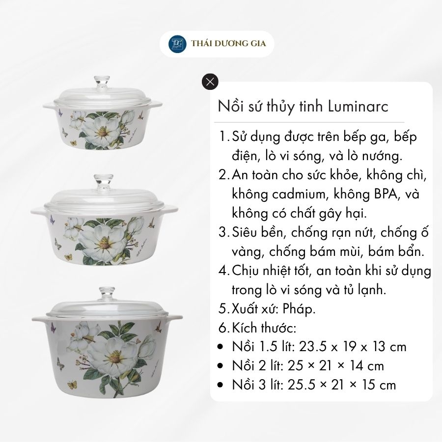 Nồi sứ thủy tinh Luminarc - Mộc Lan Trắng