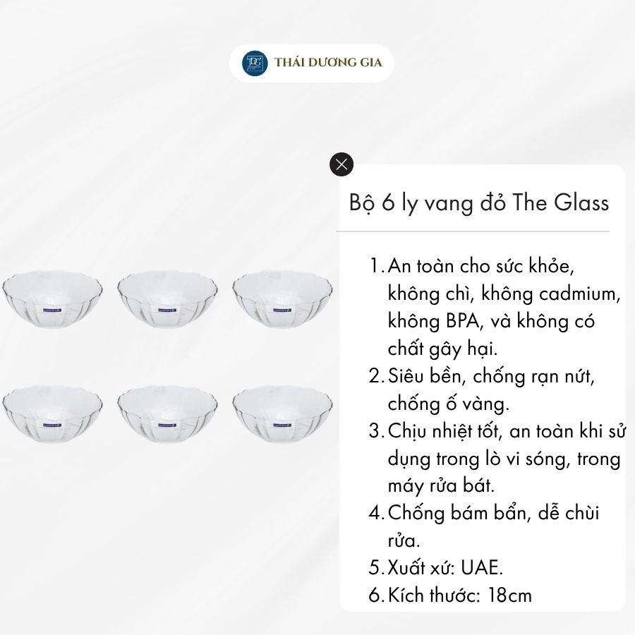 Bộ 6 bát, tô thủy tinh 18cm Thủy Tinh Luminarc-Arcade-531