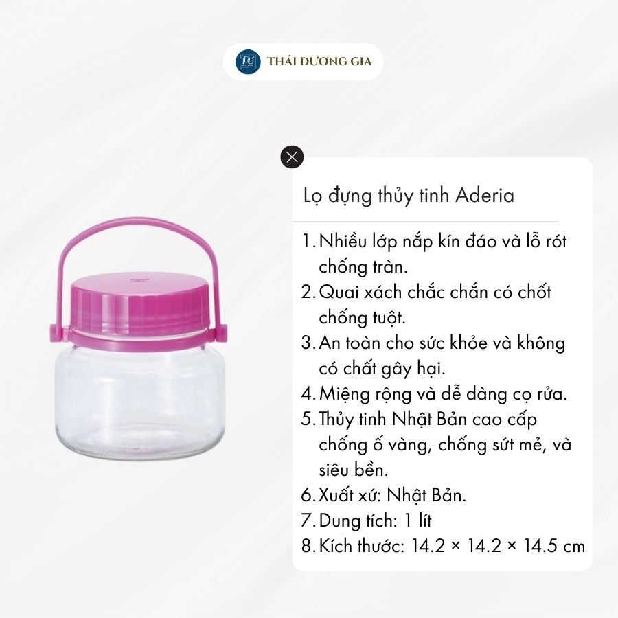Bộ 2 lọ đựng thủy tinh 1 lít thấp nắp tím 2 lớp Nhật Bản Aderia-707