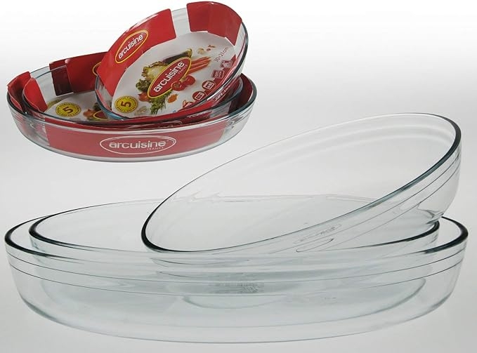 Bộ 3 cỡ khay thủy tinh vi sóng, lò nướng bầu dục sản xuất tại Pháp Arcuisine