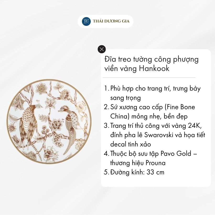 Hankook: Đĩa treo tường công phượng viền vàng 30cm. Mã hàng 736325