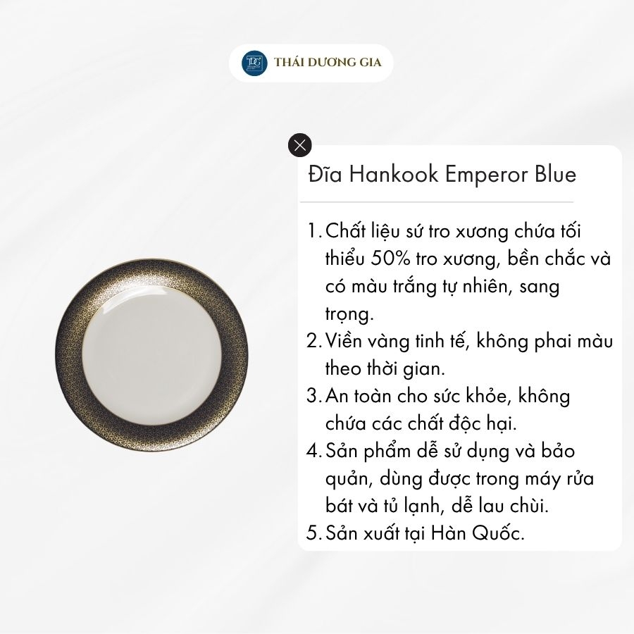 Hankook: Emperor Blue đĩa 21,5cm. Mã hàng 550105