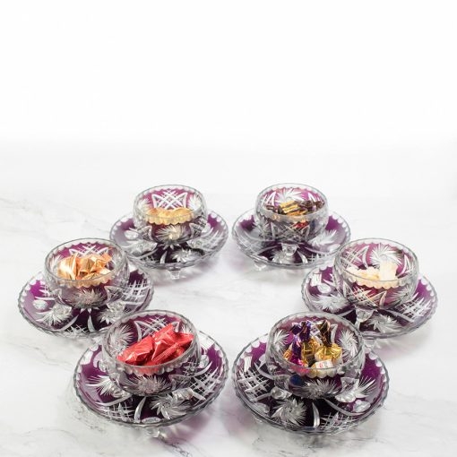 Bộ 6 bát tròn và đĩa pha lê không chì đựng mứt, ô mai Tết Ba Lan Irena – Pinwheel