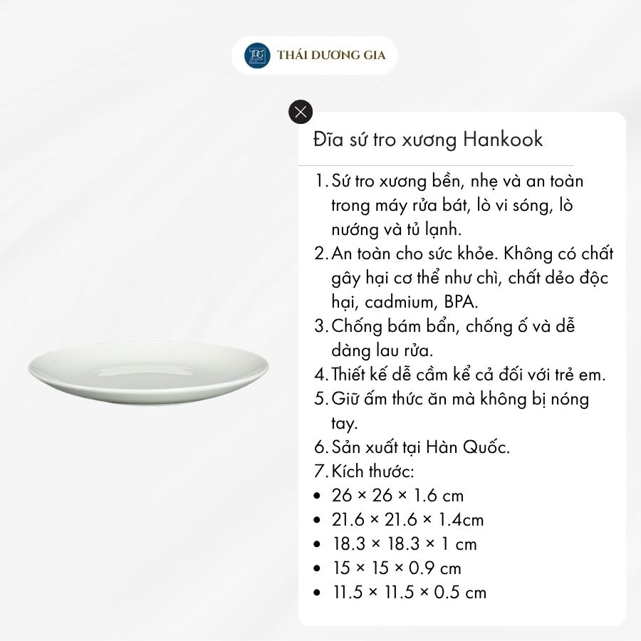 Đĩa trắng tròn sứ tro xương Hàn Quốc Hankook