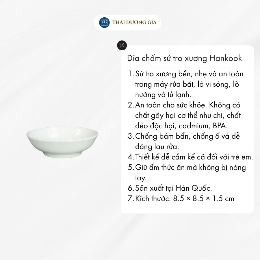 Đĩa chấm sâu lòng 8cm trắng sứ tro xương Hàn Quốc Hankook