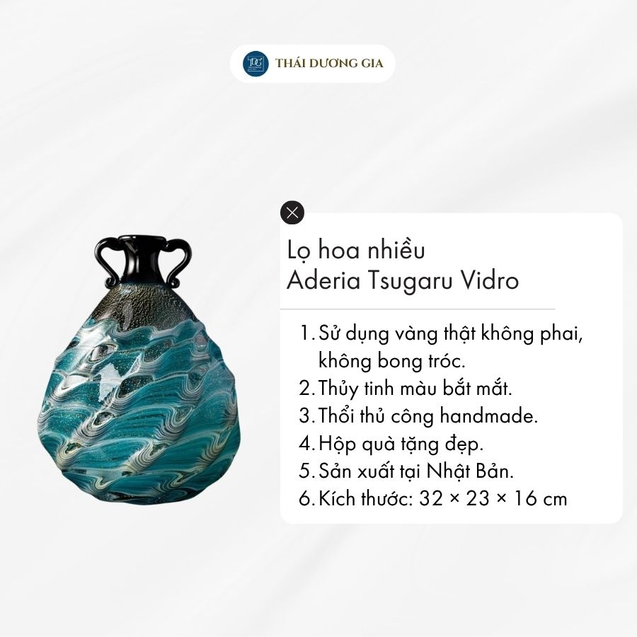 Lọ hoa xanh gợn sóng 30cm B Nhật Bản Aderia Aderia Tsugaru Vidro F-79643