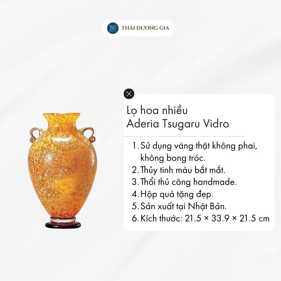 Lọ hoa vàng đế nâu hổ phách cao 32cm Nhật Bản Aderia Tsugaru Vidro F-79649