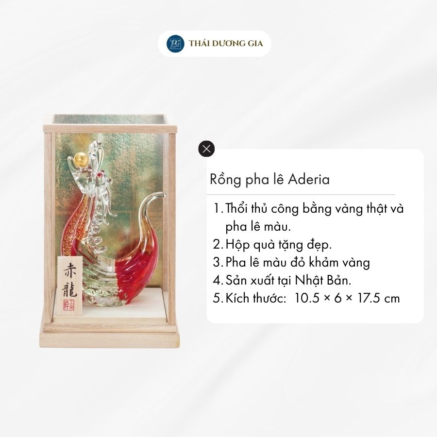Rồng bằng pha lê màu đỏ khảm vàng có hộp Nhật Bản Aderia F-47141
