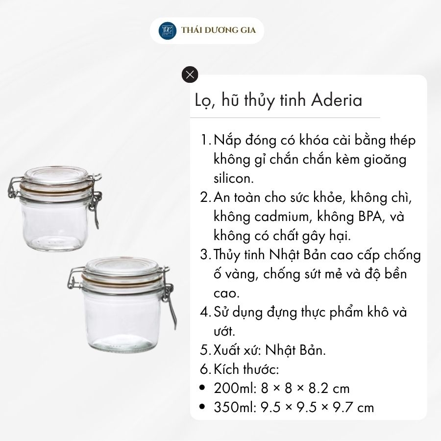 Lọ, hũ thủy tinh 200ml, 350ml có khóa kẹp bằng thép không gỉ sản xuất tại Pháp Le Parfait Aderia