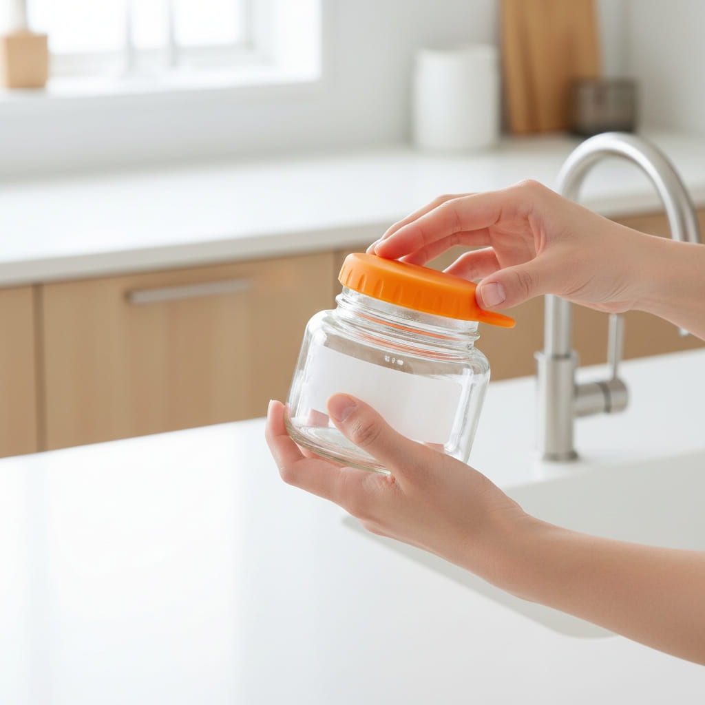 Lọ, hũ thủy tinh 200ml, 320ml, 900ml, 1800ml eCap nắp silicon dễ mở màu cam Nhật Bản Aderia