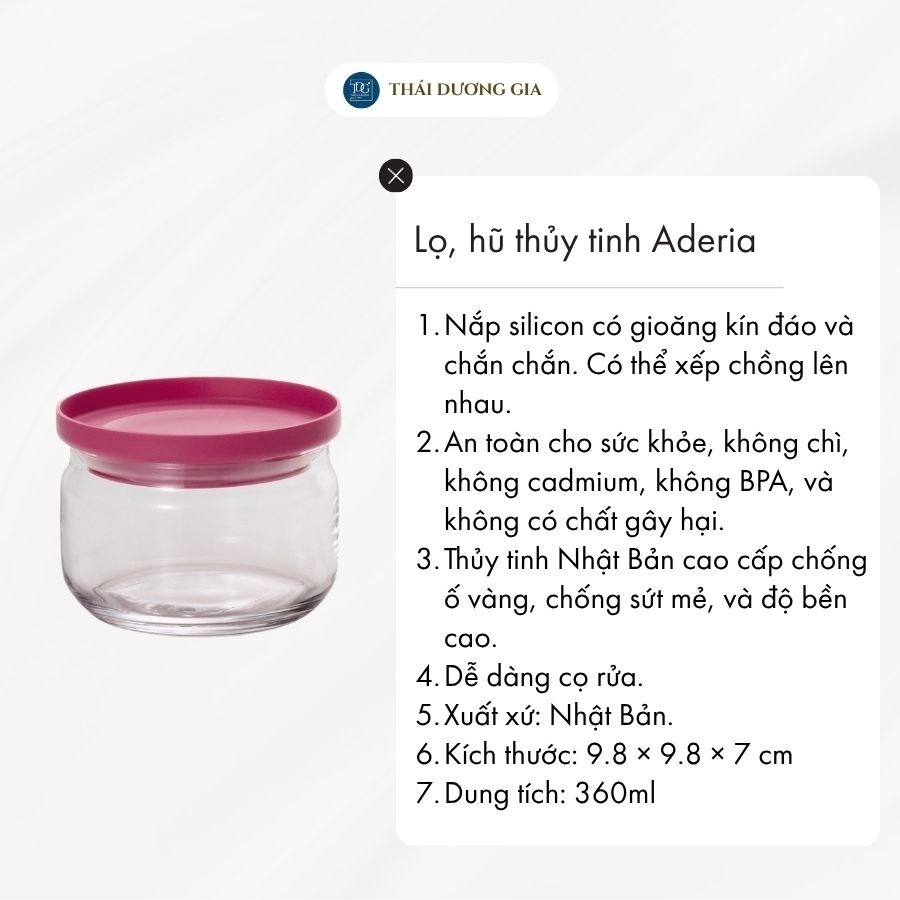 Lọ, hũ thủy tinh thủy tinh nắp silicon 360ml Nhật Bản Aderia M-6241