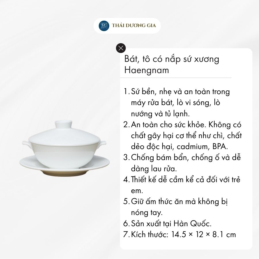 Bát, tô có nắp 260ml sứ xương Hàn Quốc Haengnam MB-2132