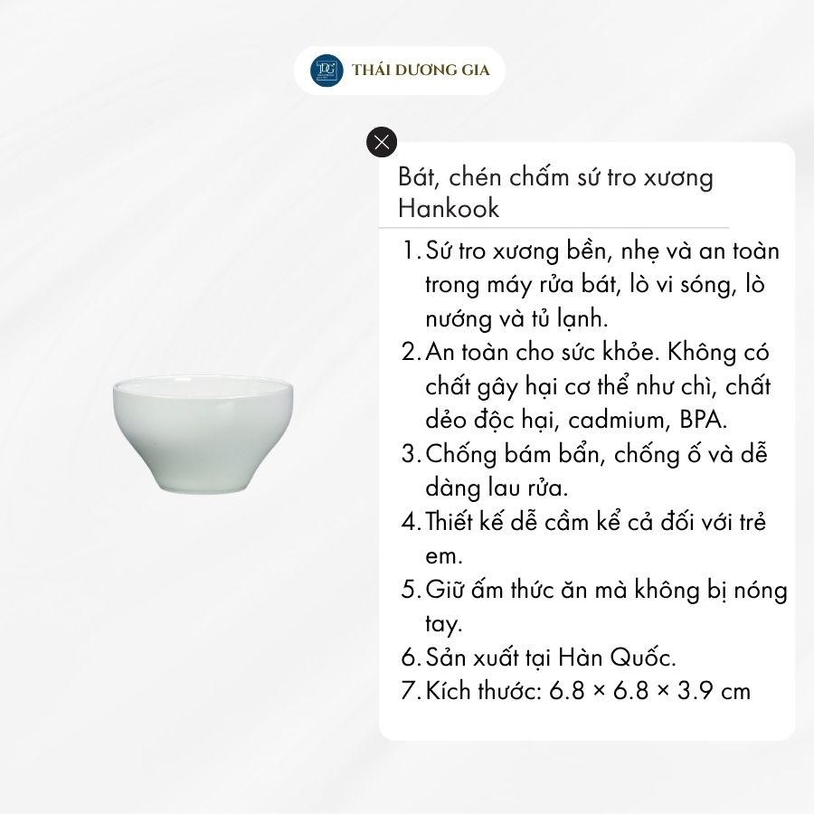 Bát, chén chấm trắng sứ tro xương Hàn Quốc 6,8 cm Hankook