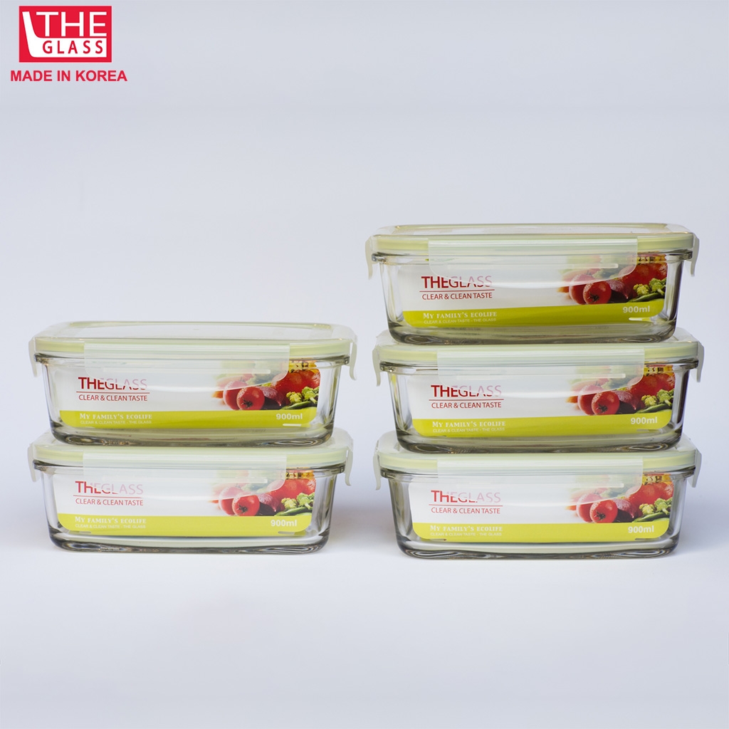 Hộp đựng thực phẩm chữ nhật 900ml Hàn Quốc The Glass-P753