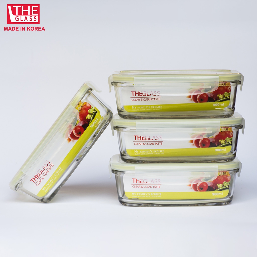 Hộp đựng thực phẩm chữ nhật 900ml Hàn Quốc The Glass-P753