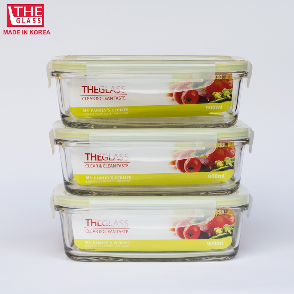 Hộp đựng thực phẩm chữ nhật 900ml Hàn Quốc The Glass-P753