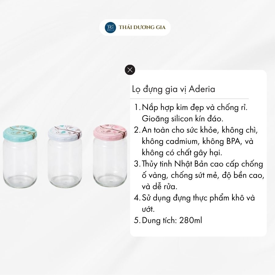 Lọ đựng gia vị, đồ khô thủy tinh nắp hợp kim chống gỉ 280ml Nhật Bản Aderia