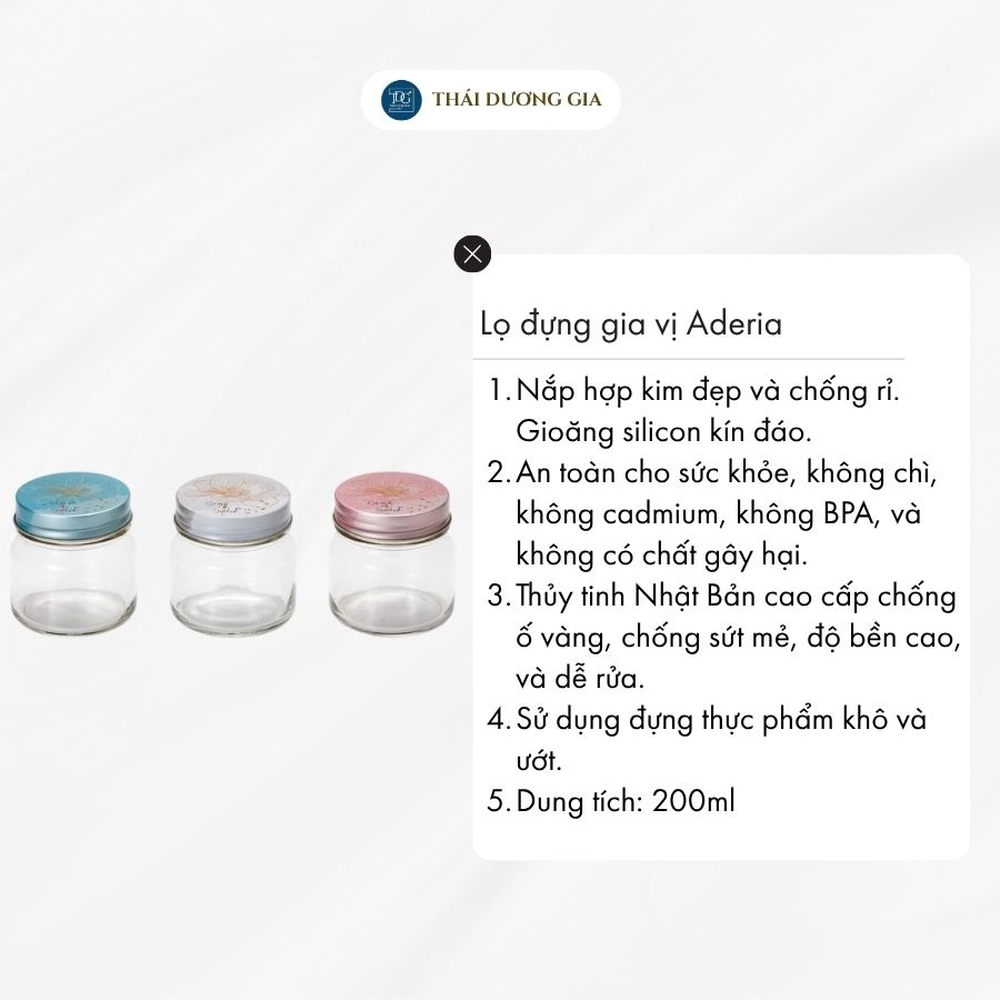Lọ đựng gia vị, đồ khô thủy tinh nắp hợp kim chống gỉ 200ml Nhật Bản Aderia
