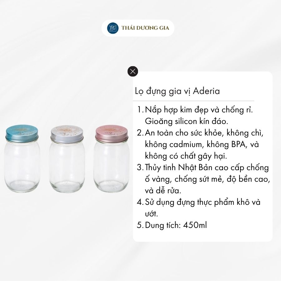 Lọ đựng gia vị, đồ khô thủy tinh nắp hợp kim chống gỉ 450ml Nhật Bản Aderia