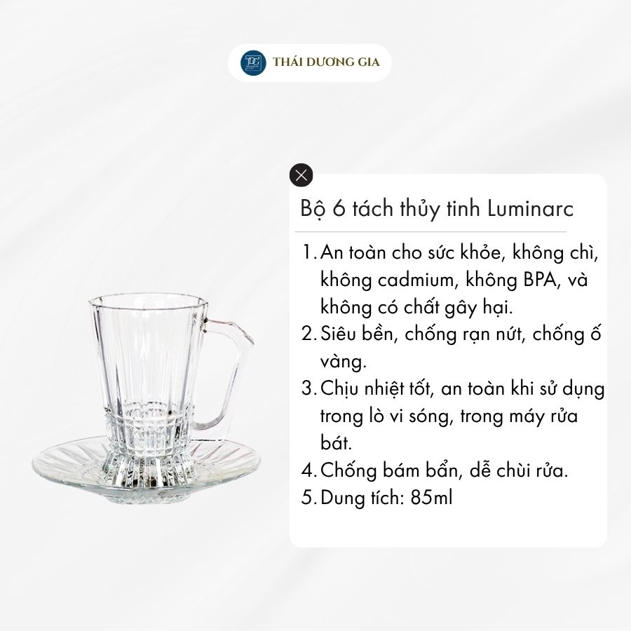 Bộ 6 tách thủy tinh 85ml Luminarc-Elysees