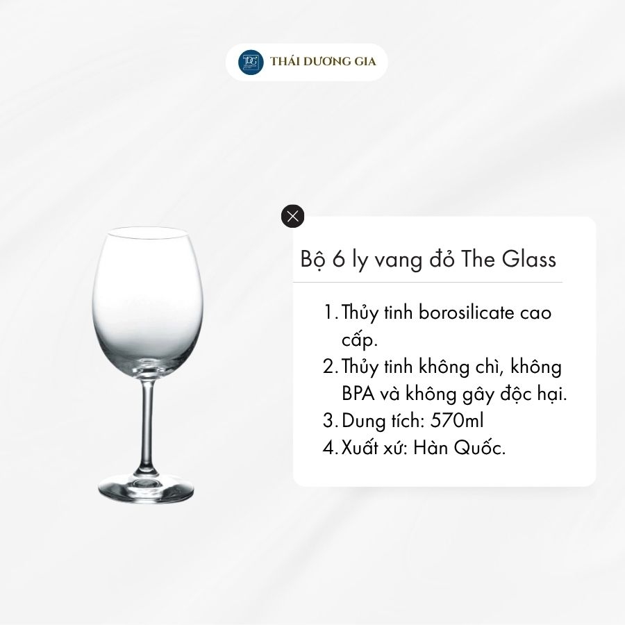 Bộ 6 ly vang đỏ bằng thủy tinh 570ml Hàn Quốc The Glass-S223