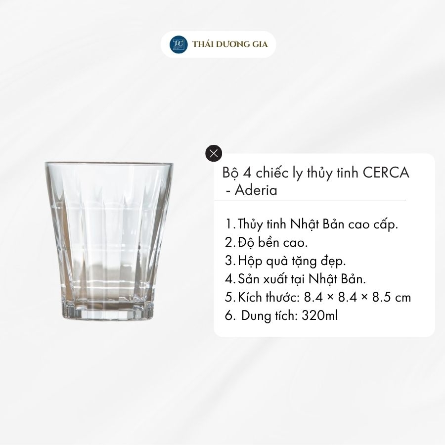 Bộ ly, cốc thủy tinh 4 chiếc uống nước 320ml Nhật Bản Aderia CERCA S-6136